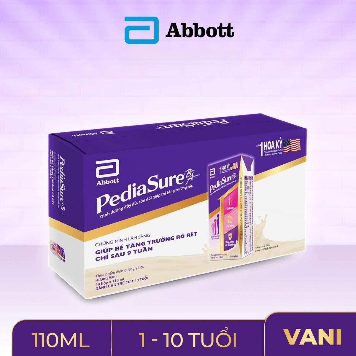 1 thùng 48 hộp PediaSure 1-10 tuổi dạng pha sẵn hương Vani 180ml [Bao bì thay đổi theo từng đợt nhập hàng]