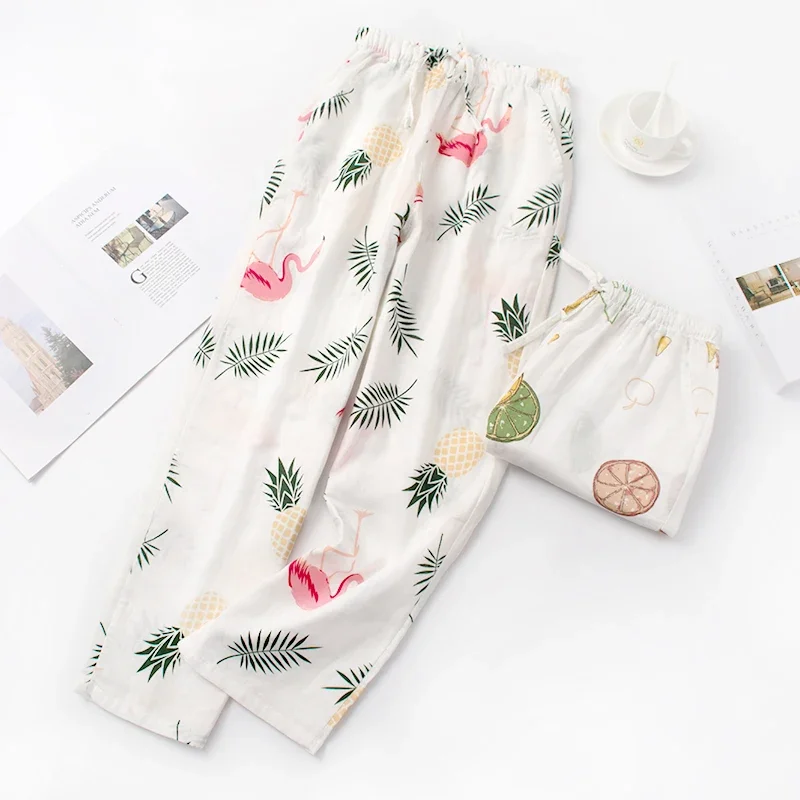 Japanese-style Hipster Pajama Pants Female Summer Thin Section Trousers Pure Cotton Gauze Casual Loose Spring and Autumn May Outer Wear jia ju ku