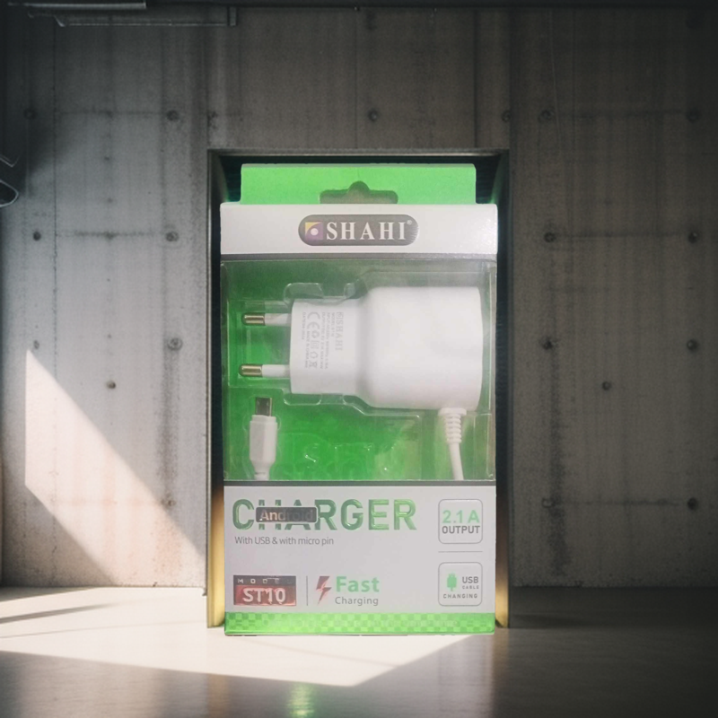 SHAHI Fast Charging Android 2.1A OUTPUT Model ST10 Android Charger With USB & With Micro Pin. 