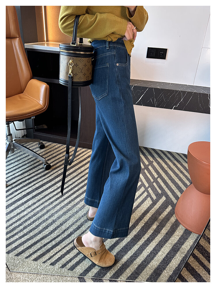 The Style Is Too Good! Retro Blue Straight-leg Denim Female 2024 Autumn New Arrival Ninth Loose Slim Looking Loose Pants · v2
