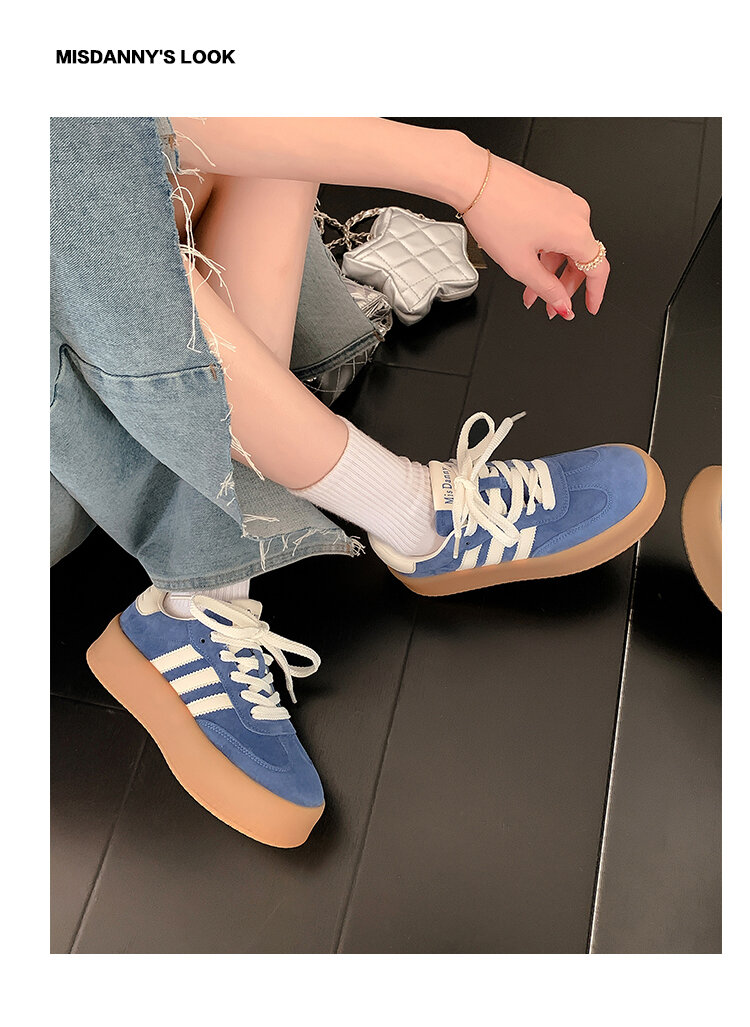 Yellow Genuine Leather Thick Bottom Deqin Shoes Women's Spring Style Casual All-Match Flat Heel Comfortable Sports Sneakers · v7