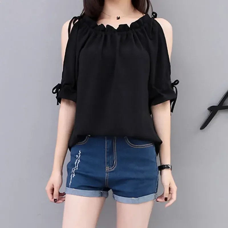 Fat Girl Summer New 2021 Large Size Women's Clothing 200 Jin Belly-Covering Shirt Short Sleeve Chiffon T-shirt Female Slim-Fit Top