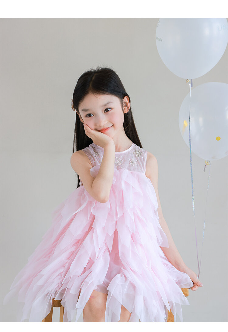 Vestido Ututo estilo princesa para niña, bordado con cuentas, falda de tul, sin mangas, verano, recién llegada, ropa infantil, vestidos para niños