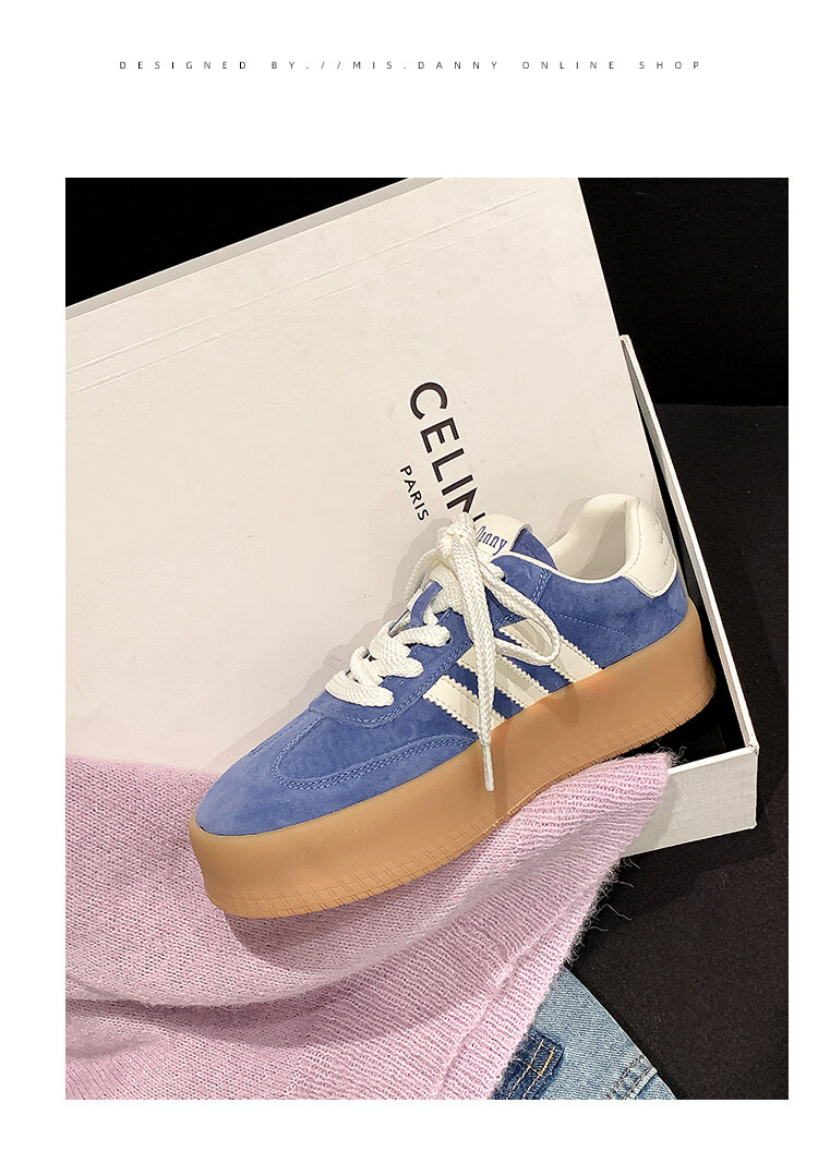 Yellow Genuine Leather Thick Bottom Deqin Shoes Women's Spring Style Casual All-Match Flat Heel Comfortable Sports Sneakers · v7
