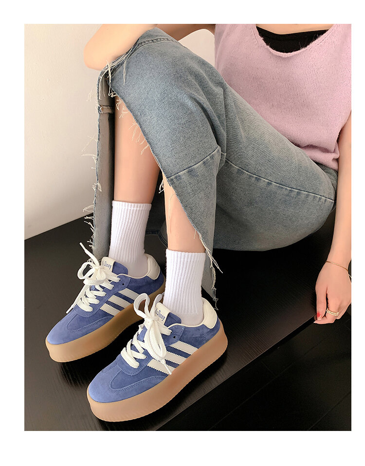 Yellow Genuine Leather Thick Bottom Deqin Shoes Women's Spring Style Casual All-Match Flat Heel Comfortable Sports Sneakers · v7