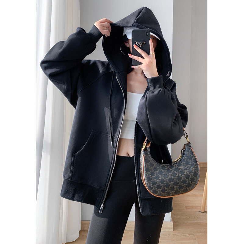 black hooded coat