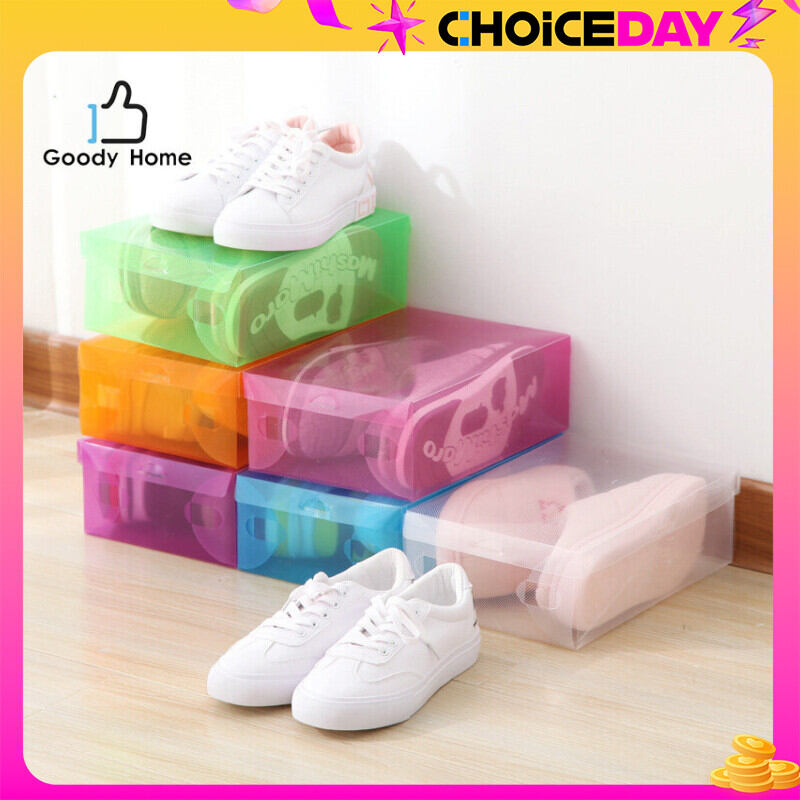 Goody Home กล่องพลาสติกใส่รองเท้าแบบบาง หนา 0.31 mm. น้ำหนัก 50g. มี 7 สีให้เลือก สีเหลือง สีเขียว สีฟ้า สีม่วง สีขาว สีส้ม สีชมพู ราคา 18 บาท*ส่งฟรี