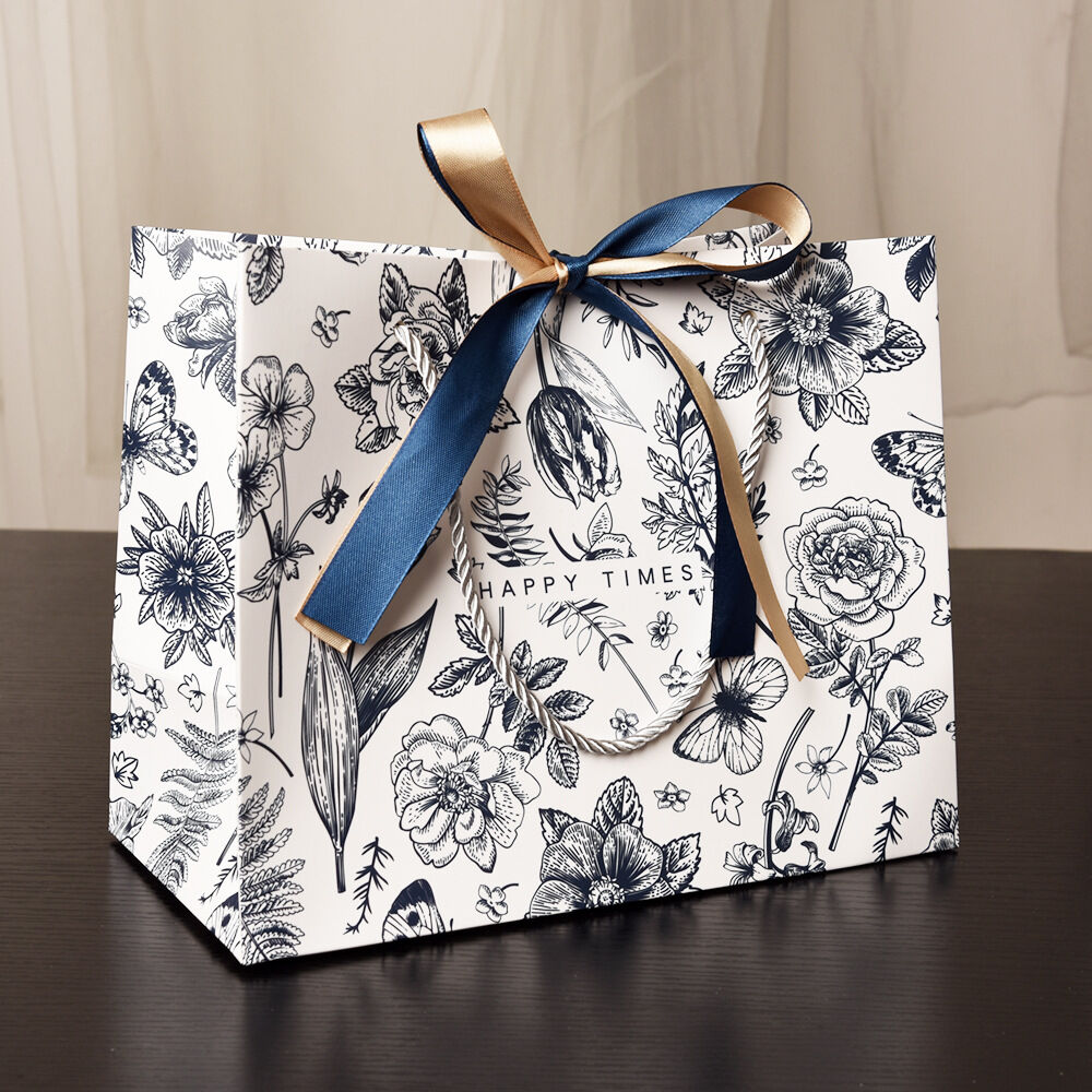 New Gift Bags Mothers Day Gift Wrapping Bags Floral Paper Bags Tote Bags Birthday Paper Bags Premium Gift Bags with Ribbon