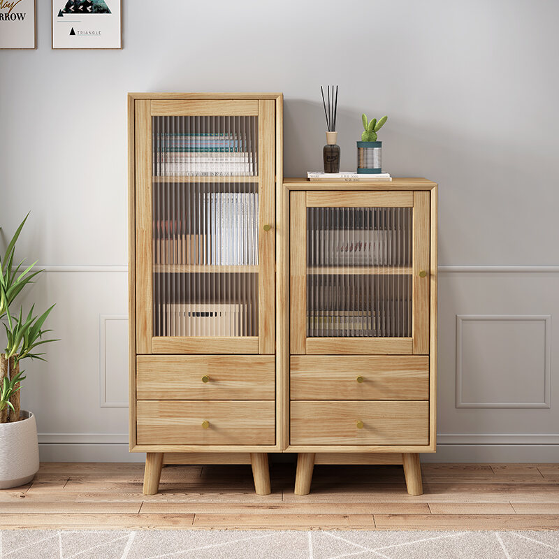 Solid Wood Side Cabinet Oak Small, Nordic Oak Mini Bookcase