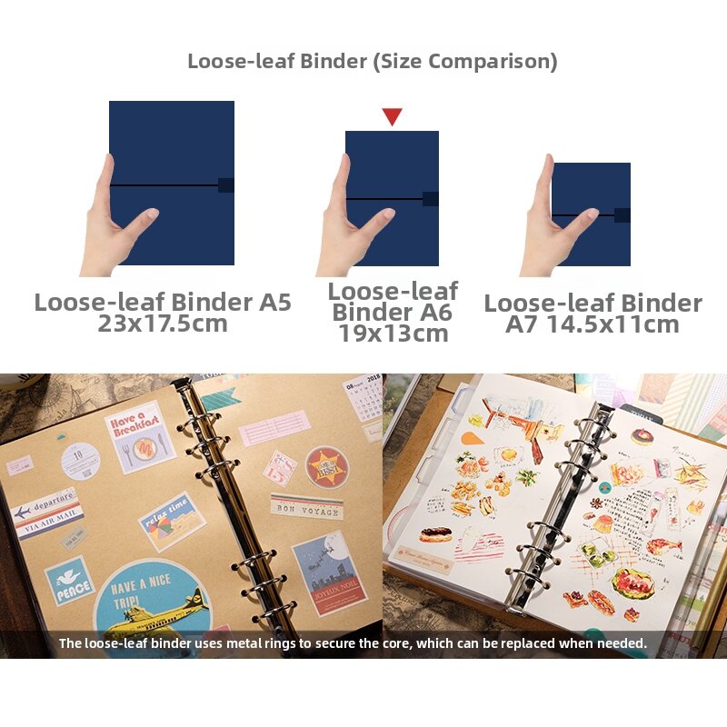Dudumi Leather Bound Travel Notebook TN Style Loose Leaf Diary Creative Trendy Vintage A5 Size Blank Horizontal Grid Paper
