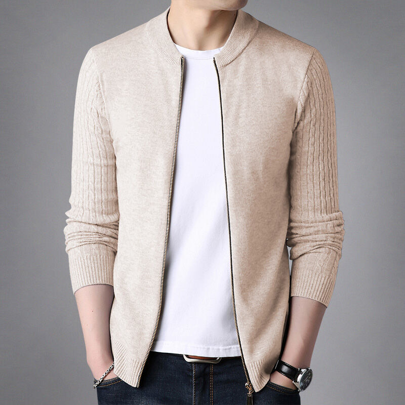 New Men's Zipper Cardigan Thin Knitted Sweater Korean Style Slim-Fit ...