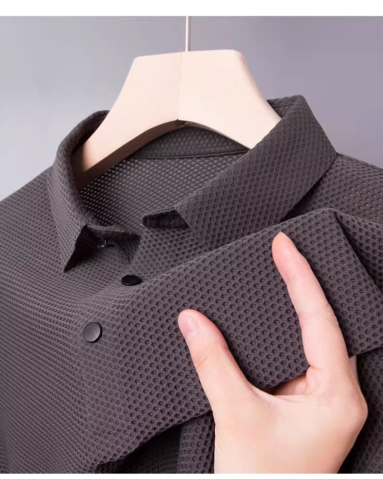 Polo rossa da uomo a manica corta per banchetto nuziale a manica lunga, business casual, vestibilità standard, alla moda, per papà e sposo