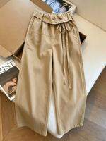 XUNZHU | Vintage Beige High-waist Ruffled Loose Trousers