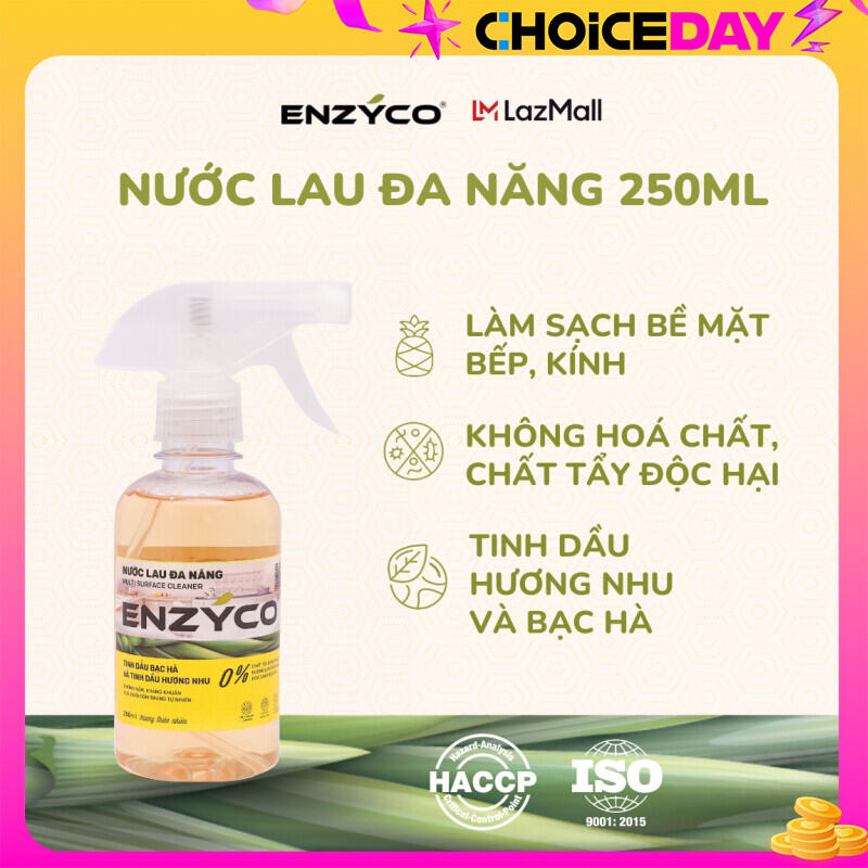 Nước lau đa năng sinh học ENZYCO dạng xịt chai 250ml Enzyme từ dứa làm sạch kháng khuẩn xua đuổi côn trùng Tinh dầu hương nhu và bạc hà