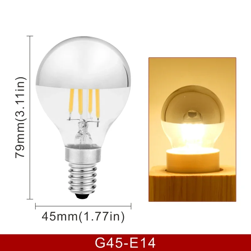 Mirror Silver Retro Edison LED Light Bulb E14 E27 4W G45 A60 ST64 G80 G95 Vintage Filament Lampada LED Lamp Warm White Lighting