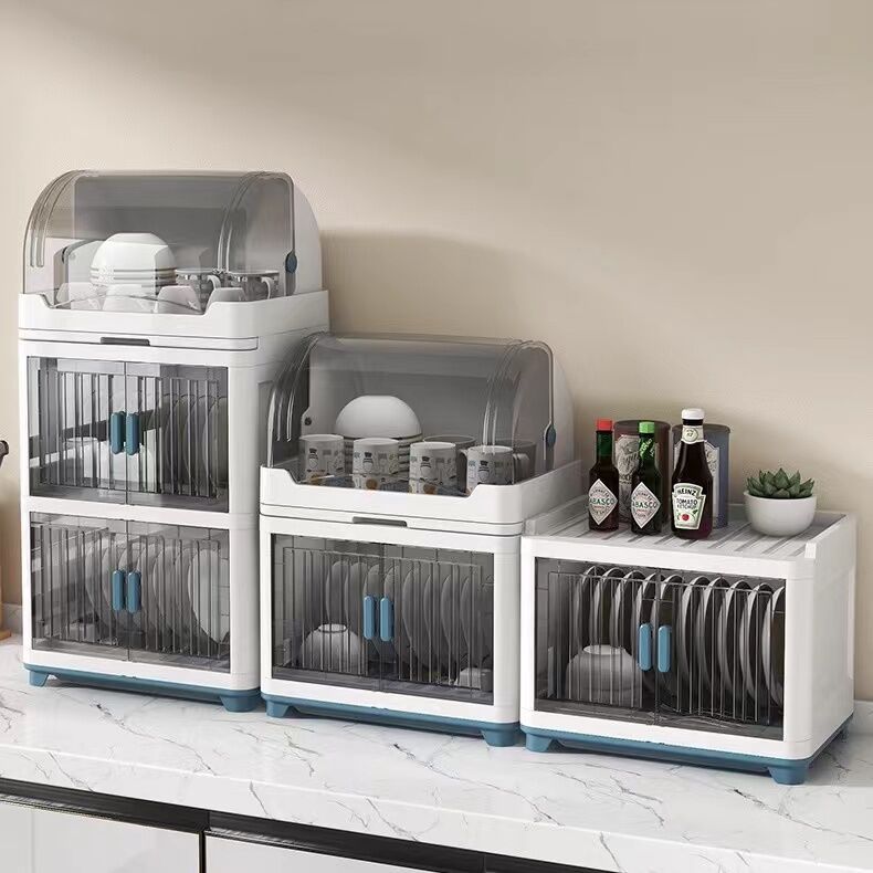 Kitchen Cabinet Dish Drain Rack Organizer 4/3/2/1 Layers Multifunctional  Kitchen Tableware Cupboard With Cover Dish Drain Cabinet Plate Organizer
