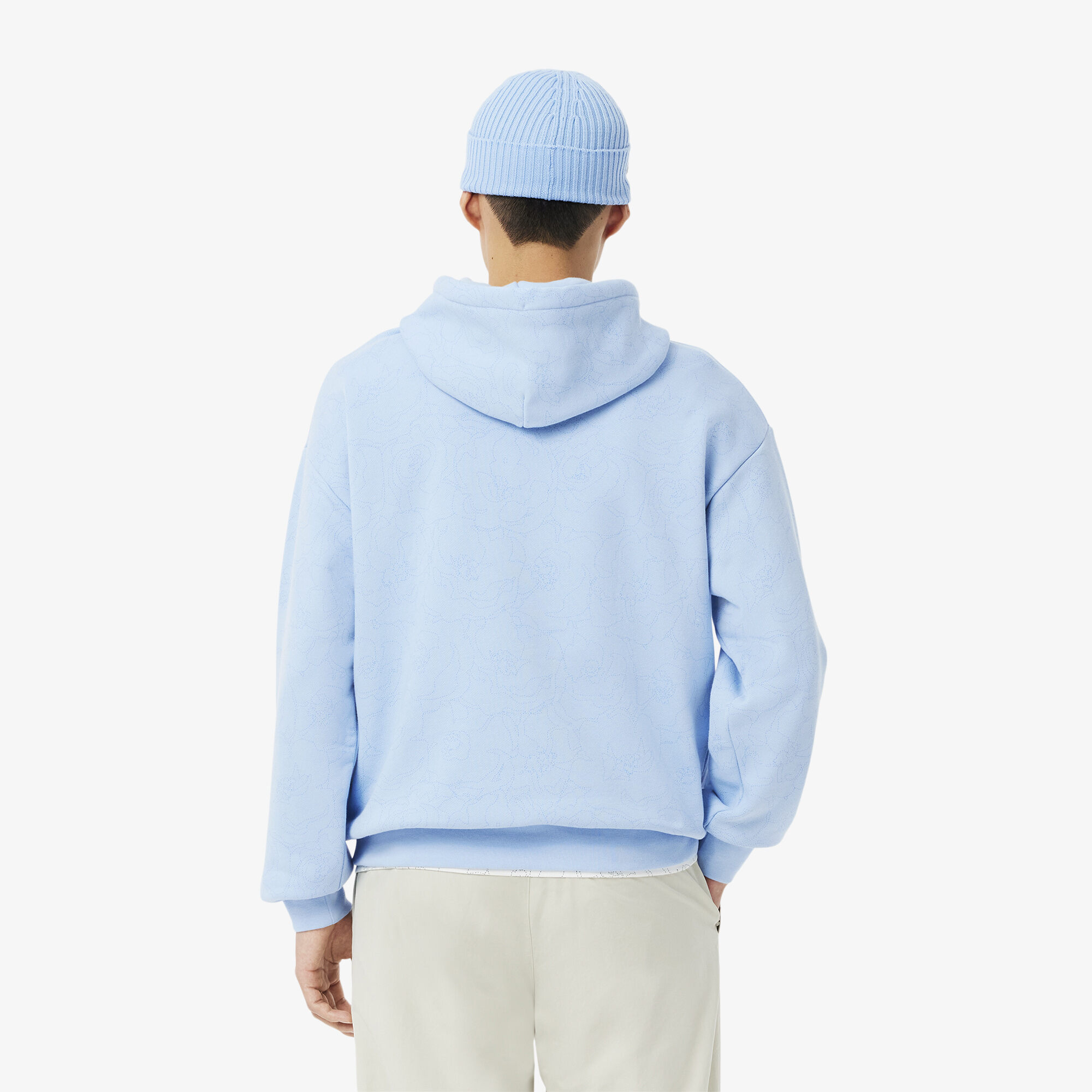 Lacoste Men's Floral Print Hoodie - Lifestyle ( Silver Chine / Overview ) - SH3599. 