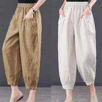 QIAOXIZI | Summer Lightweight Cotton Linen Slimming High Waist Harem Pants for Women