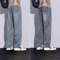 ROMON | Lormen Mens Ice Silk Jeans Summer Thin Loose Straight Leg Wide Leg Blue Lyocell Casual Elastic Long Pants Youth Fashion