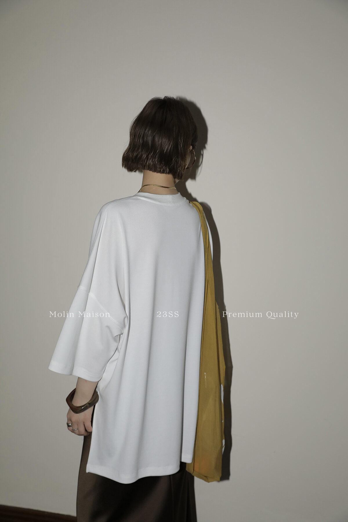 Molin ROW Batwing Sleeve T-Shirt Women's Loose Side Slit Oversize Summer Short Sleeve Cotton Polyester Blend round Neck Top