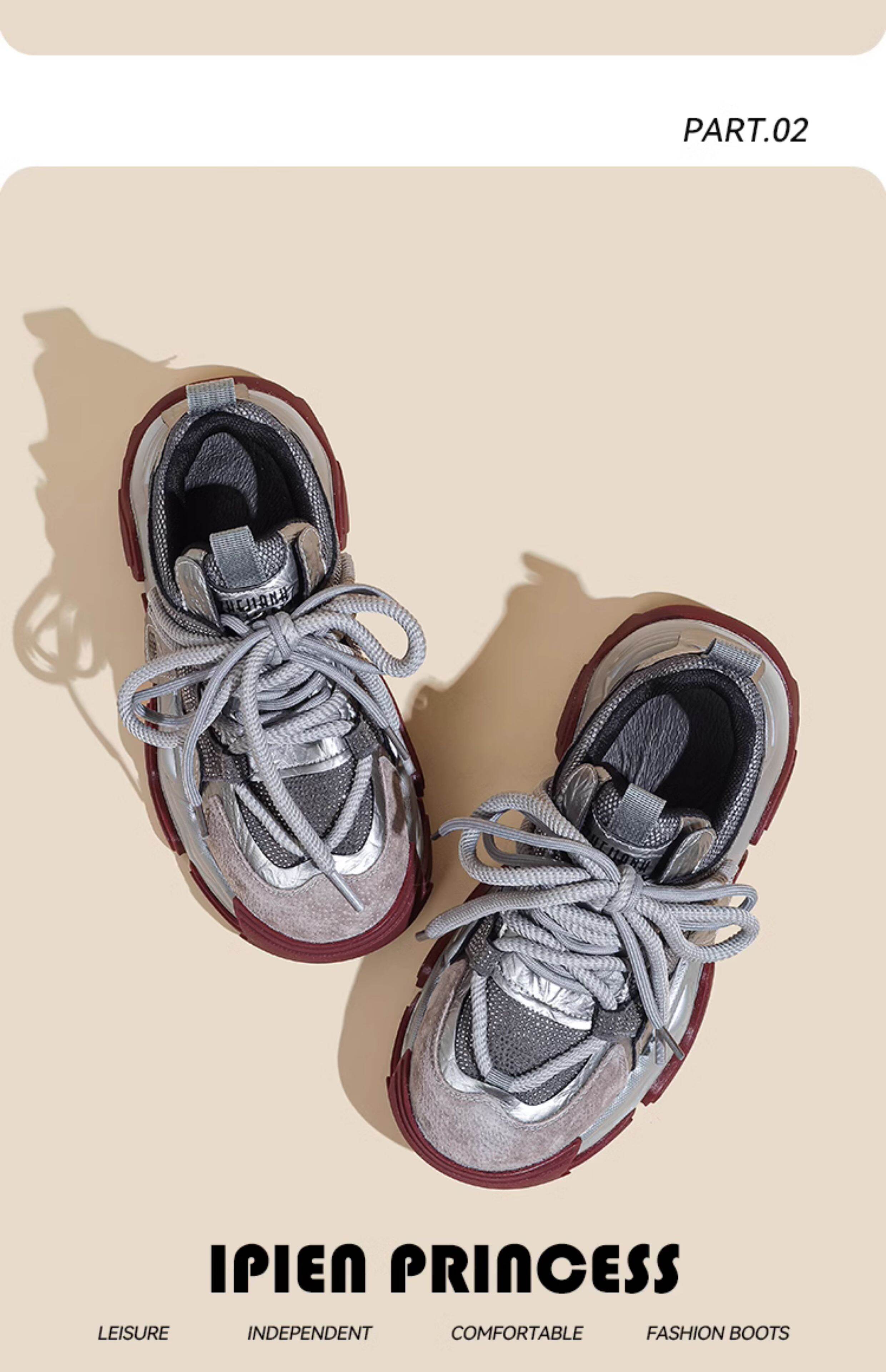 Black Dad Shoes Women's Spring Autumn New Style Ultra Fire Encore Red Thick Bottom Small Size Versatile Sports Casual Shoes · v6