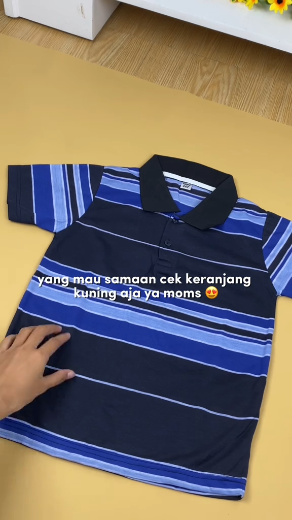 Kerah Salur T-Shirt Anak Laki Perempuan uk 1-12 Tahun / Kaos Salur Baju Adem Lengan Pendek Murah Harian Polos