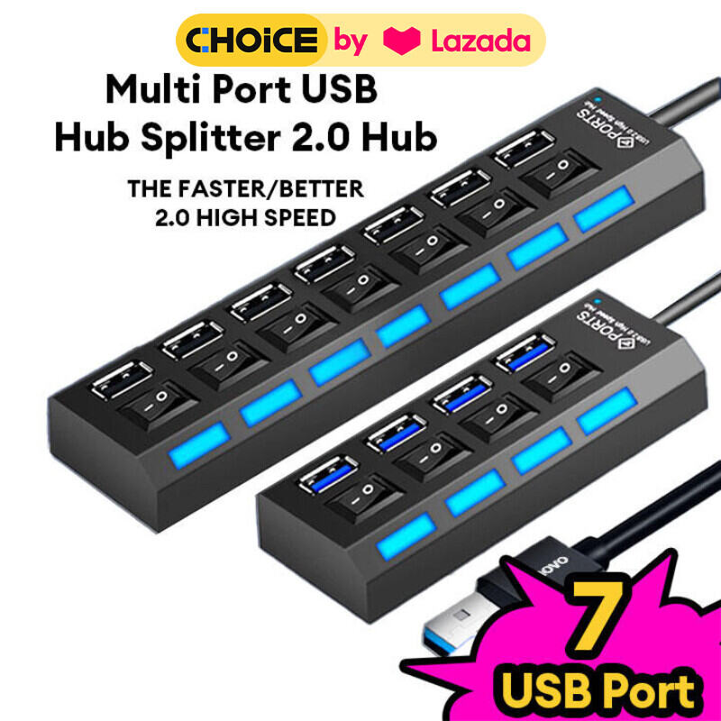Bộ chia cổng usb hub 7 port hình ổ điện có công tắc led đa năng cho máy tính laptop, pc, điện thoại, máy in, đọc thẻ nhớ