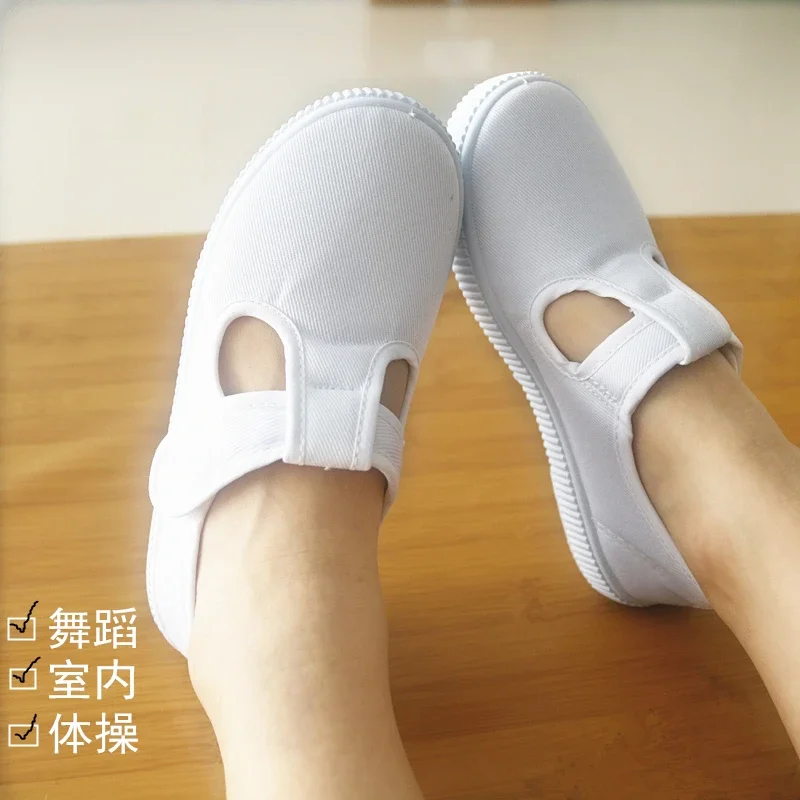 Children's White Shoes Kindergarten Indoor Shoes Student Shoes Soft Bottom White Sports Canvas Shoes Boys and Girls Dancing Shoes