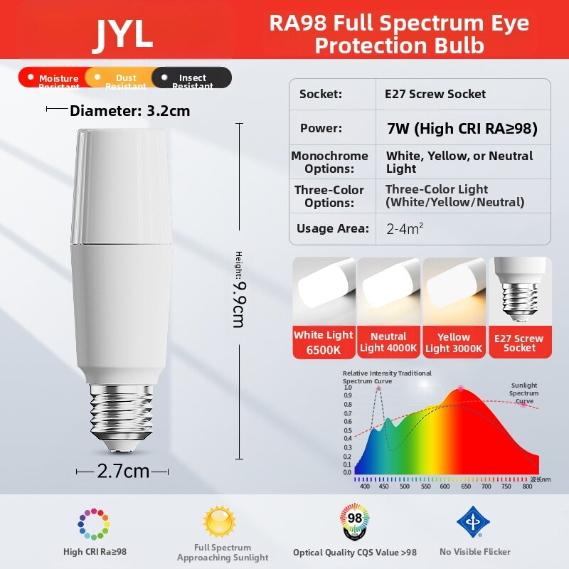 JINYULAI | Full Spectrum LED Bulb E27 Socket Energy Saving Super Bright Eye Protection Cylindrical Indoor Corn Lamp