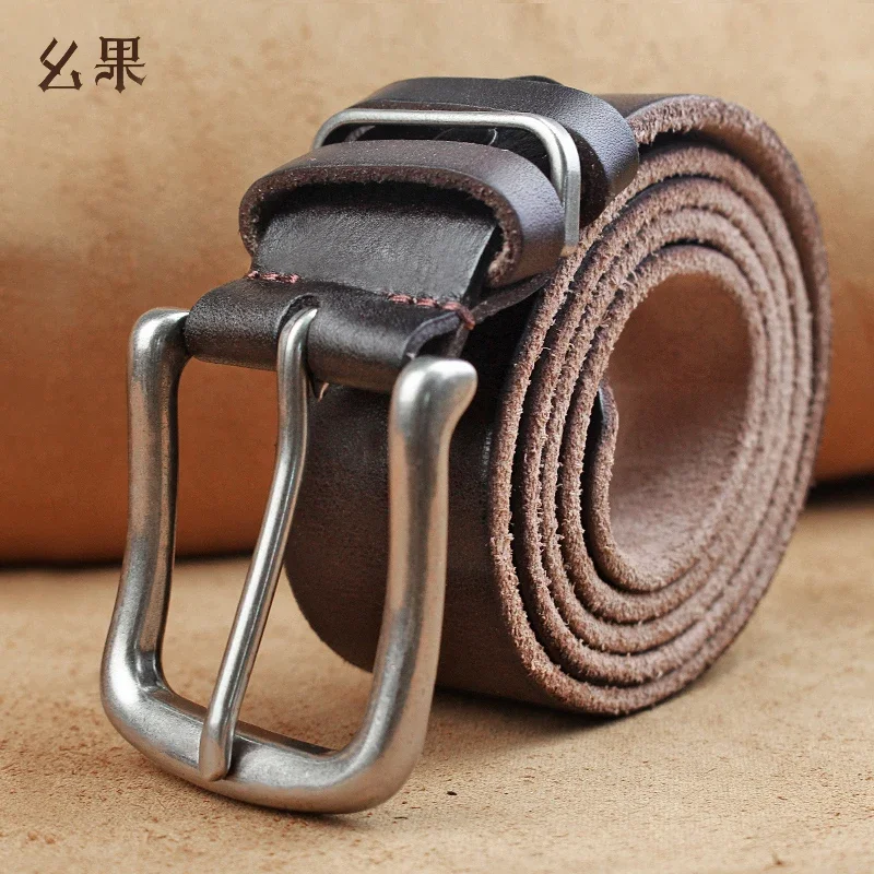 Handmade Pure Cowhide Belt Men's Genuine Leather Retro Casual Cowhide Belt First Layer Cowhide Pin Buckle Jeans Belt