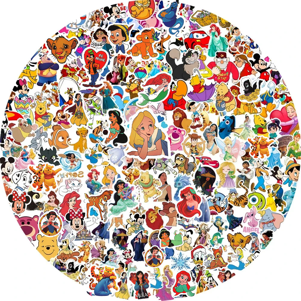 Hot Toys | 50/100/200/300pcs Disney Mixed Anime Series Stickers Cute Mickey Princess Cartoon Decals Luggage Phone Laptop Sticker Toys Gift