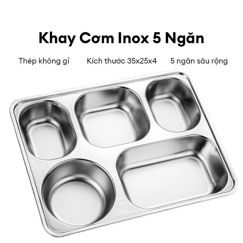 Sâu và rộng - khay cơm 5 ngăn bằng thép không gỉ, an toàn cho sức khỏe