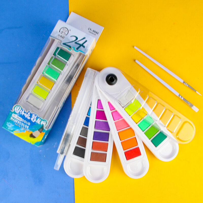 Portable Fan Shape Solid Watercolor Paint Set 36 Colors Art Filling Painting for Students Beginners Business Supplies