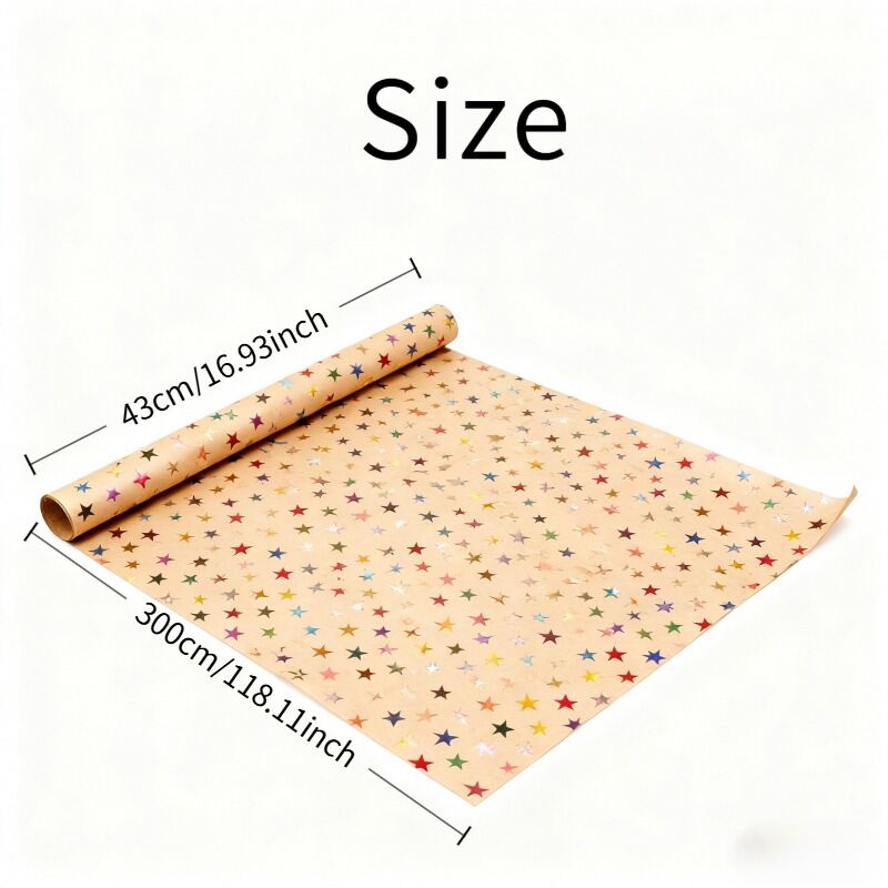 Gold Leaf Star Gift Wrapping Paper Laser Packaging Paper (43x300 cm) Paper Suitable for Birthdays and Party