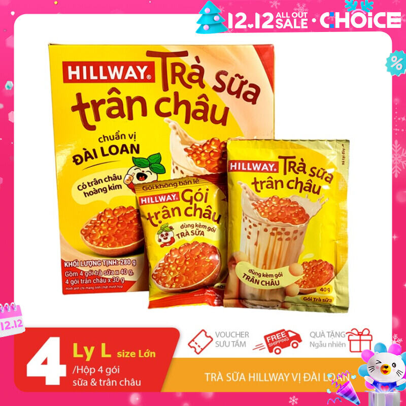 Hộp 04 gói trà sữa size L trà sữa trân châu hoàng Kim chuẩn vị Đài Loan Hillway