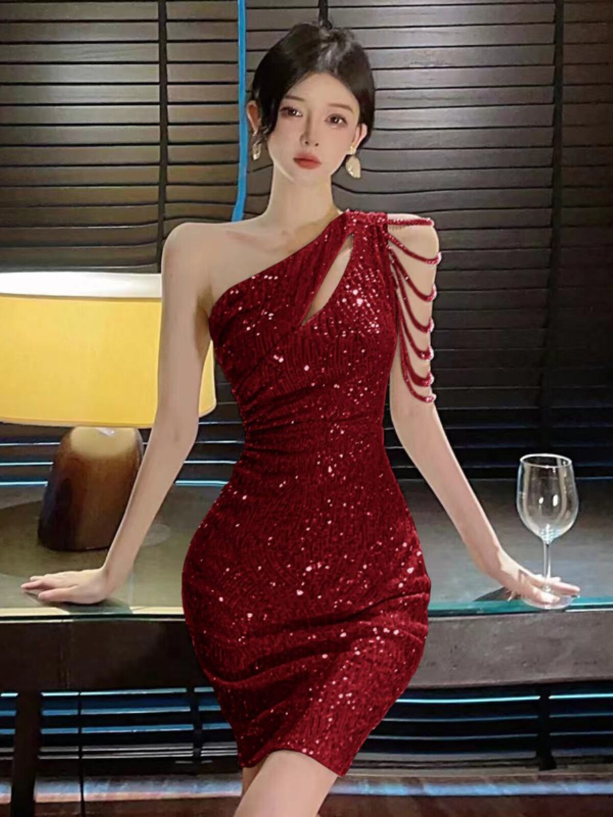 strapless open back dress Off Shoulder Red Christmas Birthday Dress for Women Sexy V Neck Prom E –  jetechband main image 0