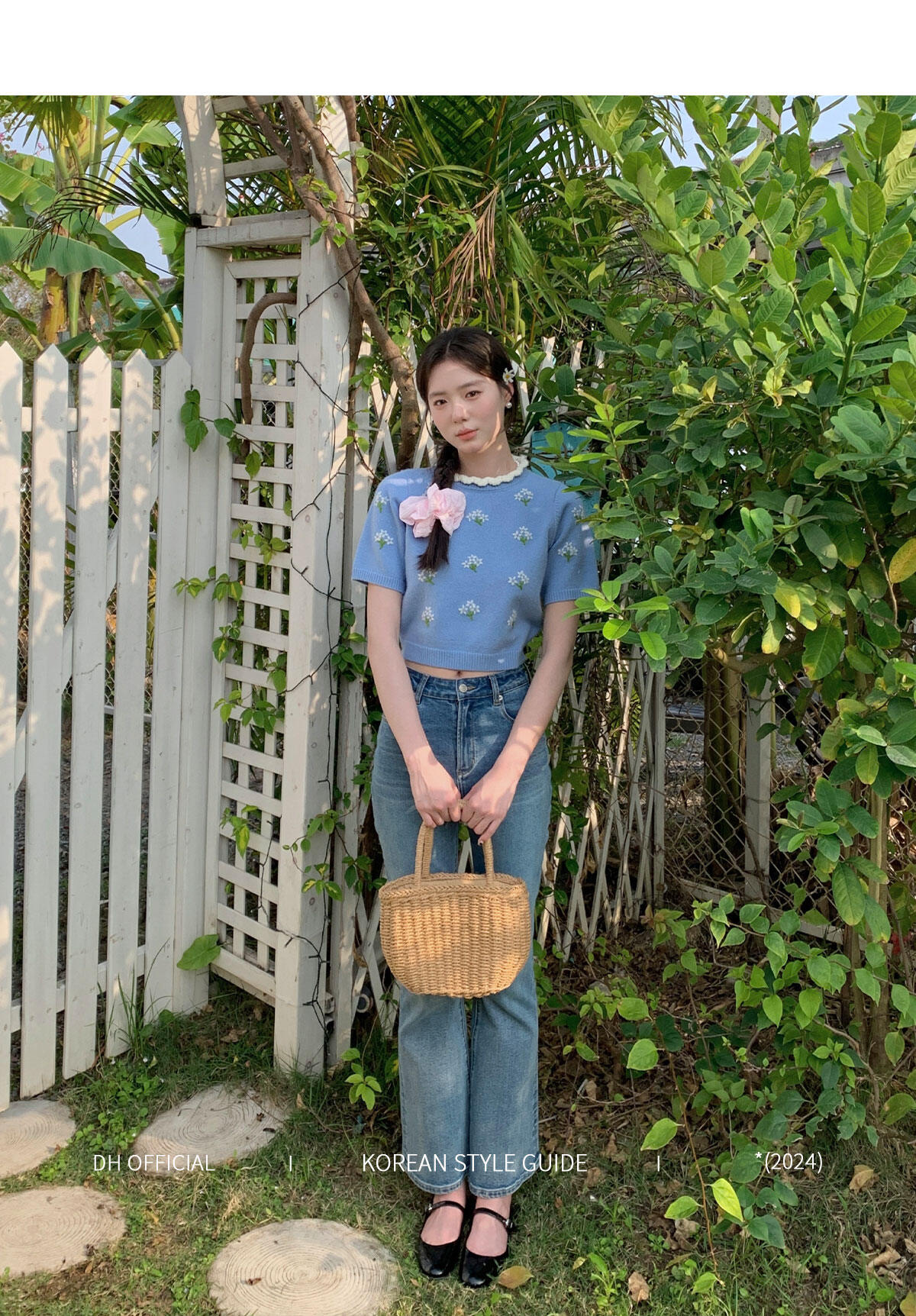 High Waist Flared Jeans Women's Spring Blue Cotton Stretch Denim Floral Print Supermodel Pants Straight Leg Trousers · v2