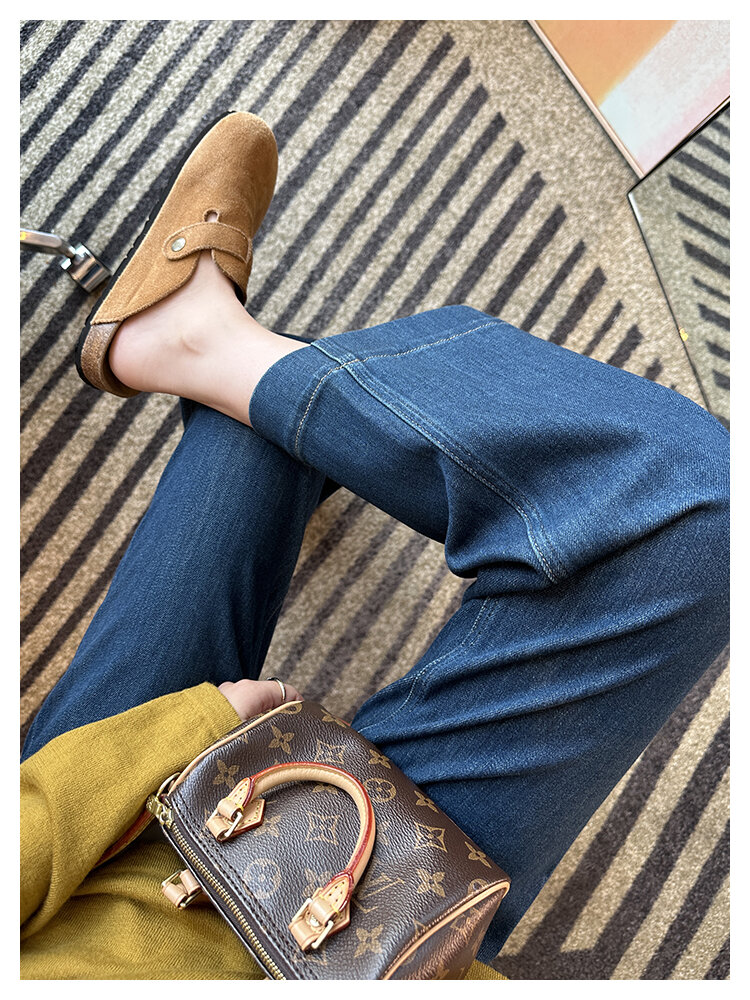 The Style Is Too Good! Retro Blue Straight-leg Denim Female 2024 Autumn New Arrival Ninth Loose Slim Looking Loose Pants · v2