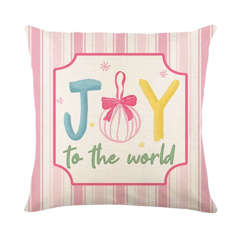 45×45cm Christmas Throw Pillow Cover Linen Pink Christmas Tree Pillowcase Soft Removable Sofa Cushion Cover Home Decoration