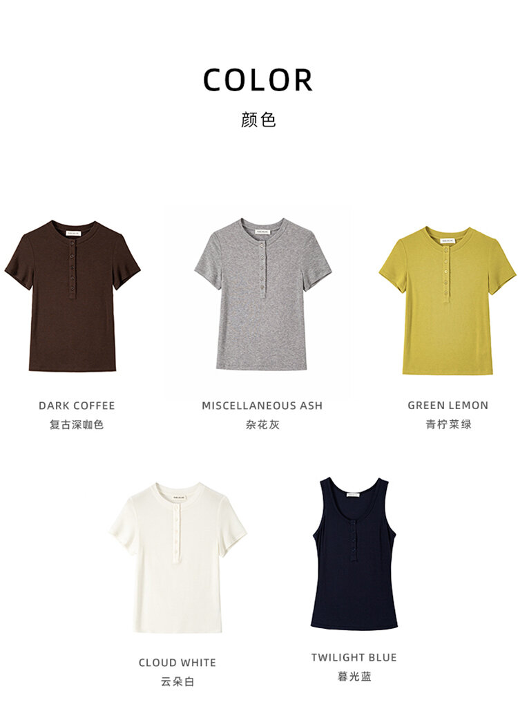 RoseLingLing Ultra-Fine Australian Silk Wool Blend Slimming Knit T-Shirt with Henley Collar for Women Casual Summer Style