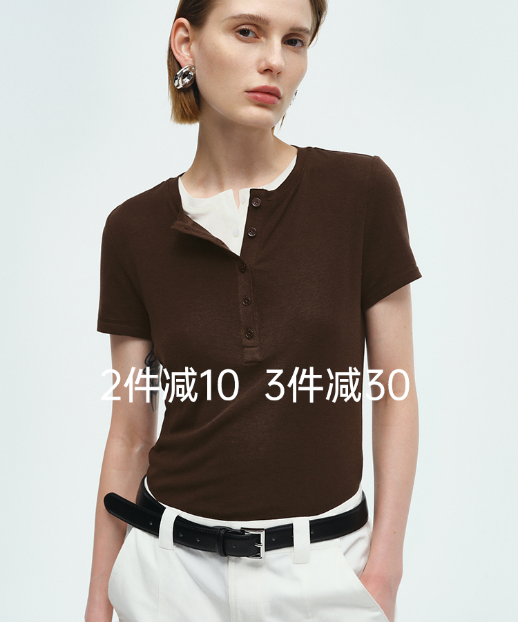 RoseLingLing Ultra-Fine Australian Silk Wool Blend Slimming Knit T-Shirt with Henley Collar for Women Casual Summer Style