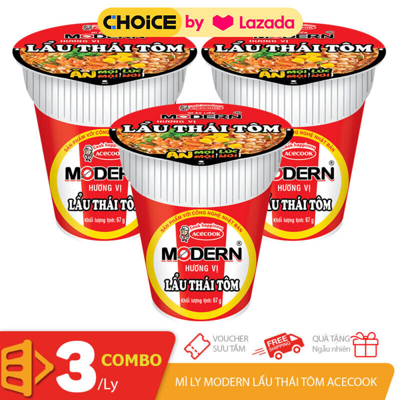[Acecook] Combo 3 mì ly Modern vị lẩu Thái tôm 65gr