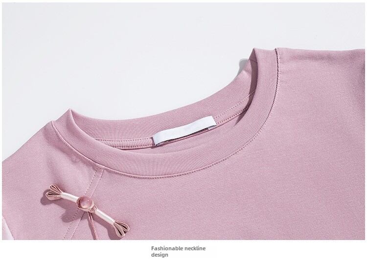 New Summer Chinese Style Women's Loose Fit Short Sleeve T-Shirt Embroidered Slimming Top Trendy round Neck Cotton Casual Wear · v3