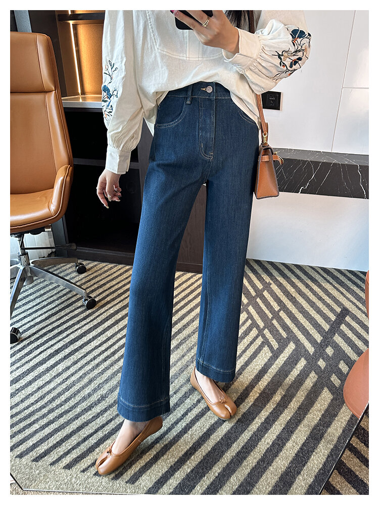 The Style Is Too Good! Retro Blue Straight-leg Denim Female 2024 Autumn New Arrival Ninth Loose Slim Looking Loose Pants · v2