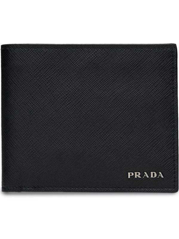 Prada Men's Saffiano Leather Nero Bifold Wallet with Logo- Silver ...