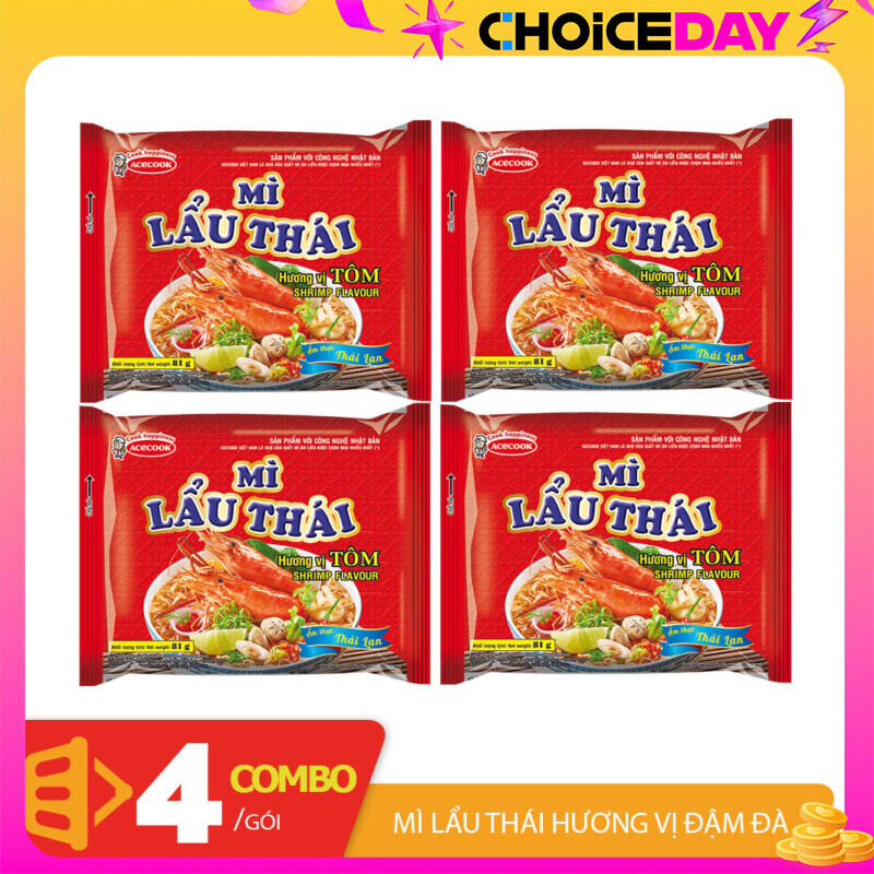 Combo 4 gói mì Lẩu Thái hương vị tôm Acecook gói 81gr