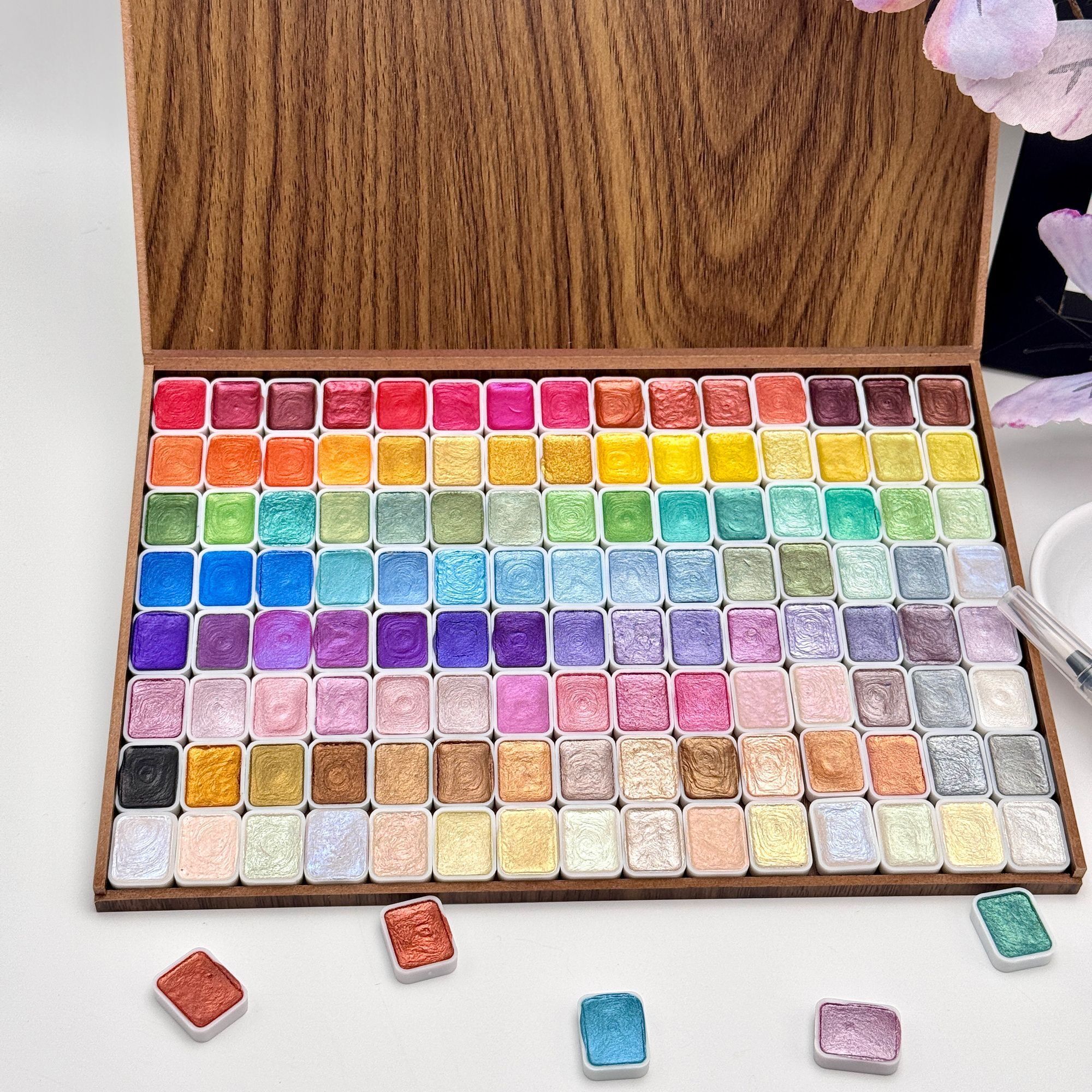 48-120 Colors Pearl Watercolor Pigment: Metallic Solid Paint Portable Art Kit for Painting - Perfect Holiday Gifts for Artists