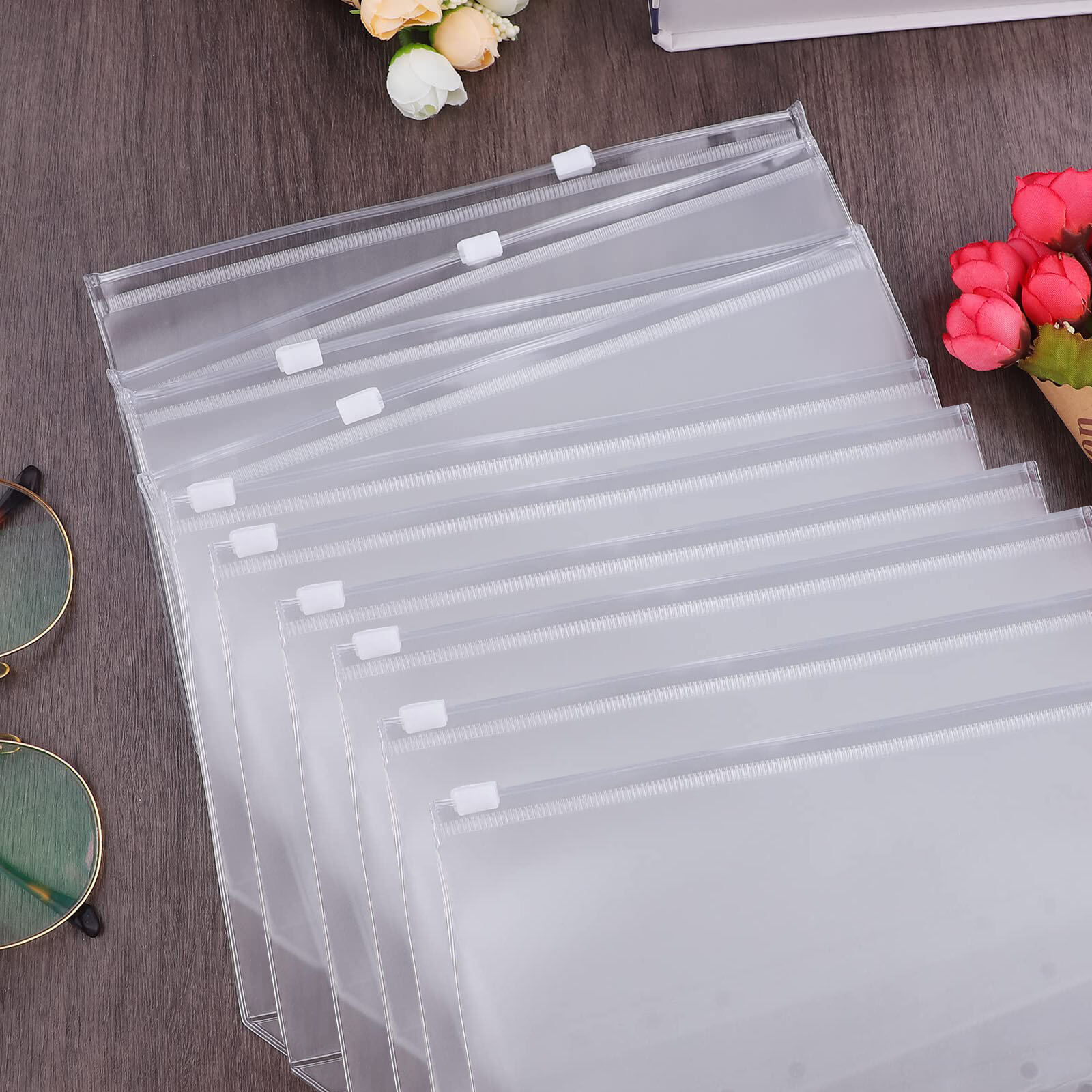 10PCS A6 Binder Pockets 6 Holes Cash Envelopes for Budgeting Clear Zipper Folders for 6-Ring Binder Waterproof PVC Organizer