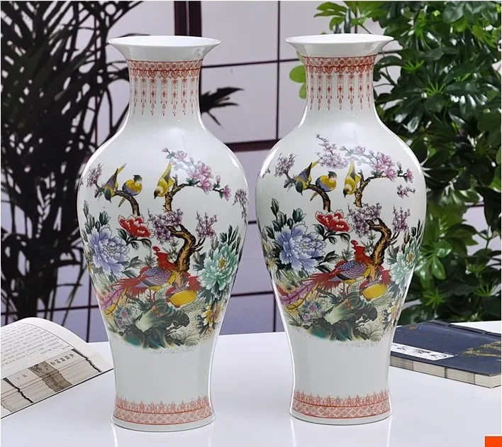 Jingdezhen Ceramic Vase Chinese Style Flower Arrangement Vase for Decoration Large Porcelain Bottle Simple Style Antique Home Crafts for Decoration