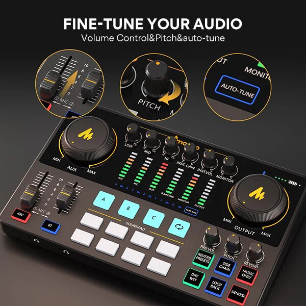 Maono Maonocaster AME2 Audio Interface - Professional Studio Sound Equipment for Audio, Video and Streaming, with Two Microphone Input Interfaces ราคา 3,390 บาท*ส่งฟรี